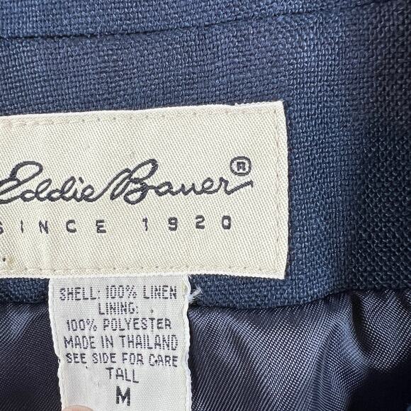 Eddie Bauer Linen Blazer Jacket Men's M Tall Navy Blue 3 Button Sport Coat - Picture 4 of 11